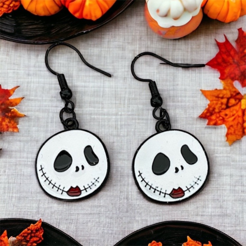 NWT JACKIE Halloween girl-skeleton face drop earrings new with tags